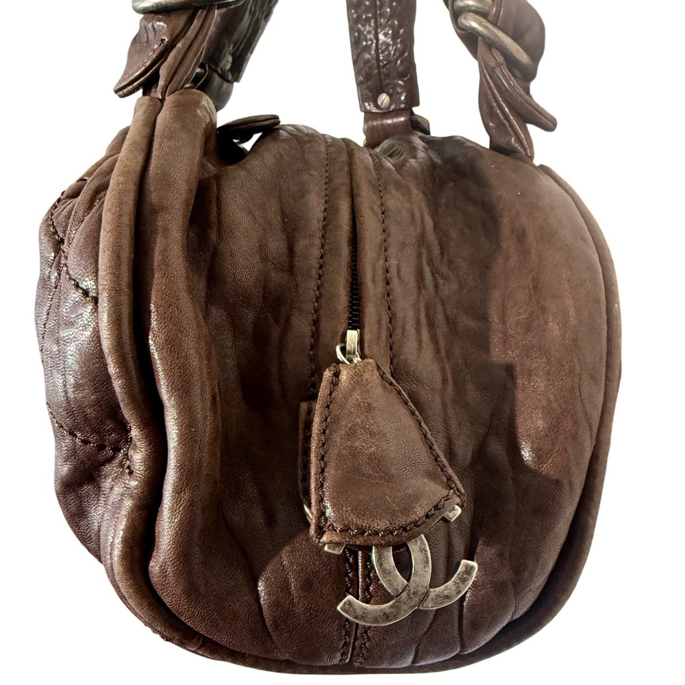 Vintage Chanel Le Marais Bowler Bag Distressed Quilted Lambskin Luxury Purse Y2K - Picture 2 of 16